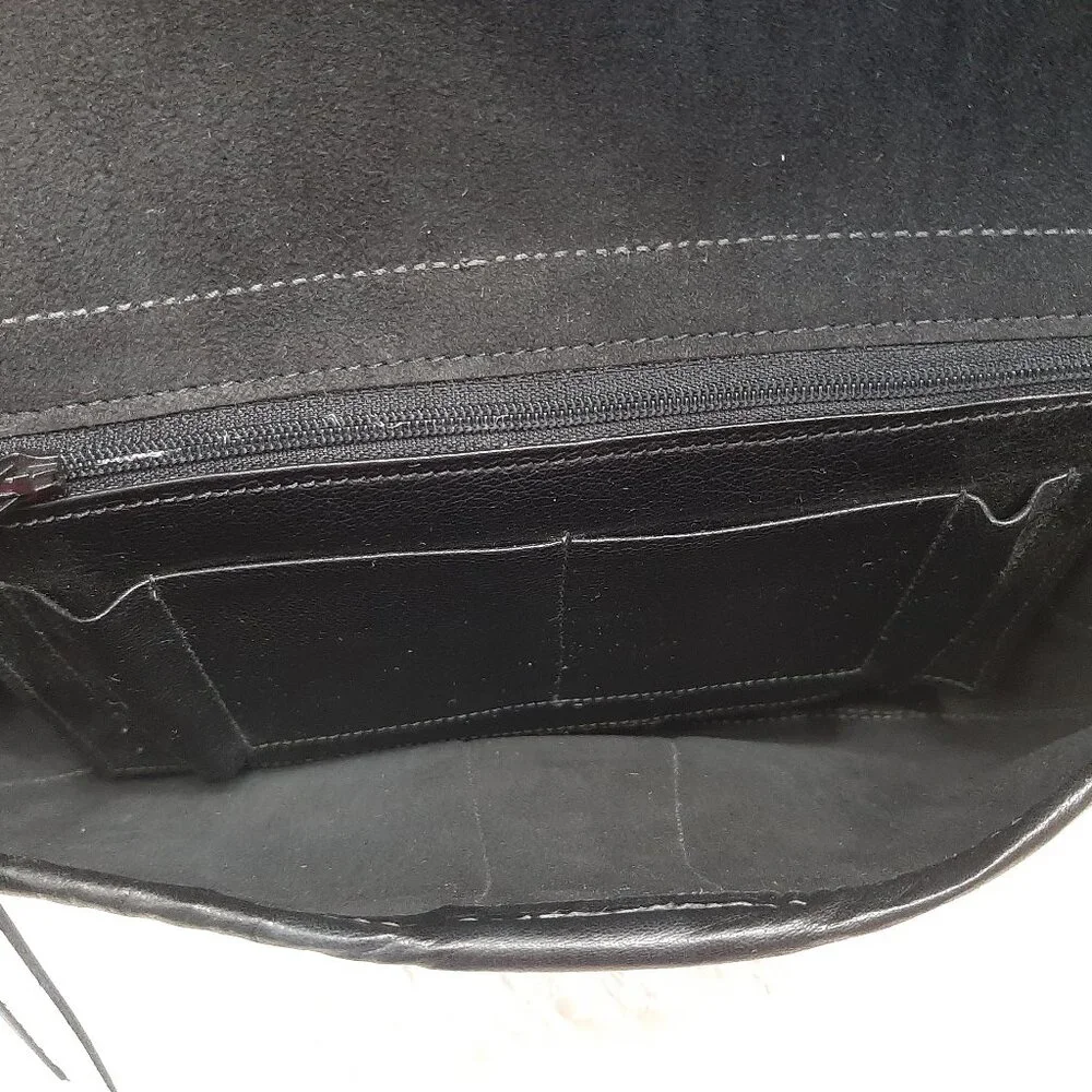 Vintage Bag by Calder of Canada Black Pebbled Leather Shoulder Bag w/ Solid Bras - Picture 9 of 11
